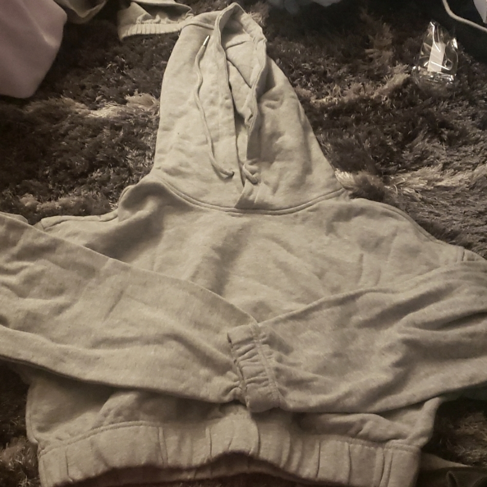 Cropped gray hooded sweatshirt